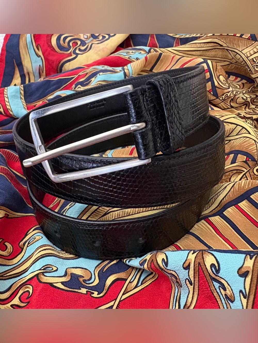 Pradas Lizard ski c fb Black Men's Leather Belt
